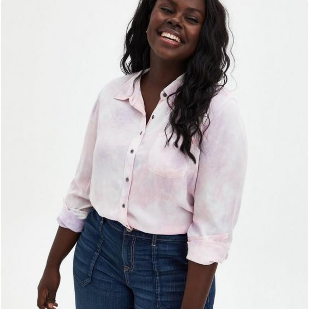 Torrid Lizzie Rayon Twill Button-Up Long Sleeve Shirt